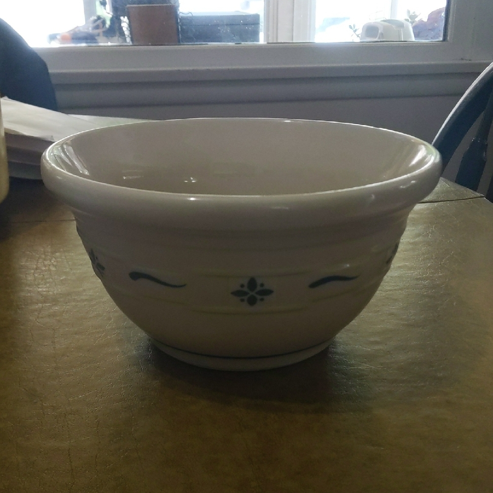 Longaberger White Ceramic Bowl with Blue Accents